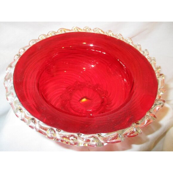 Bowl Vintage Art Blown Glass Golden crown E&R Italy Wedding Anniversary Birthday - Picture 5 of 6